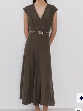 Mango Brown V-Neck Maxi Dress with Thin Belt DOUBLE-BELTED A-LINE DRESS 5834
